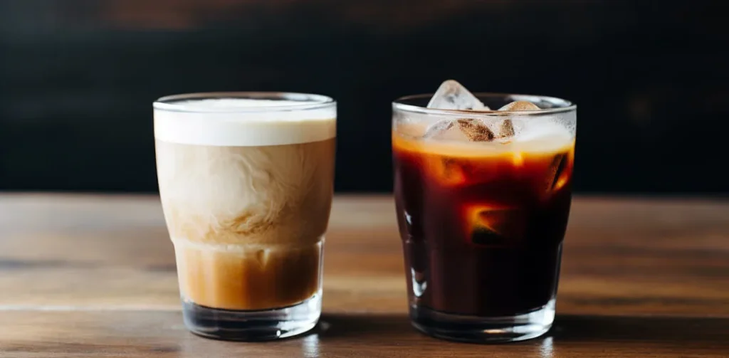 Side-by-side comparison of a cold brew and a traditional espresso