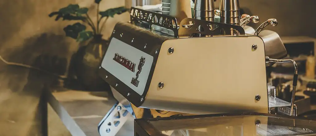 Close-up of an espresso machine.