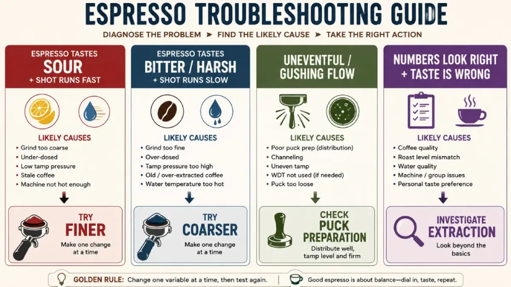 Espresso Extraction: How to Dial In the Perfect Shot 4 Espresso dial-in troubleshooting guide for sour bitter fast and slow espresso shots
