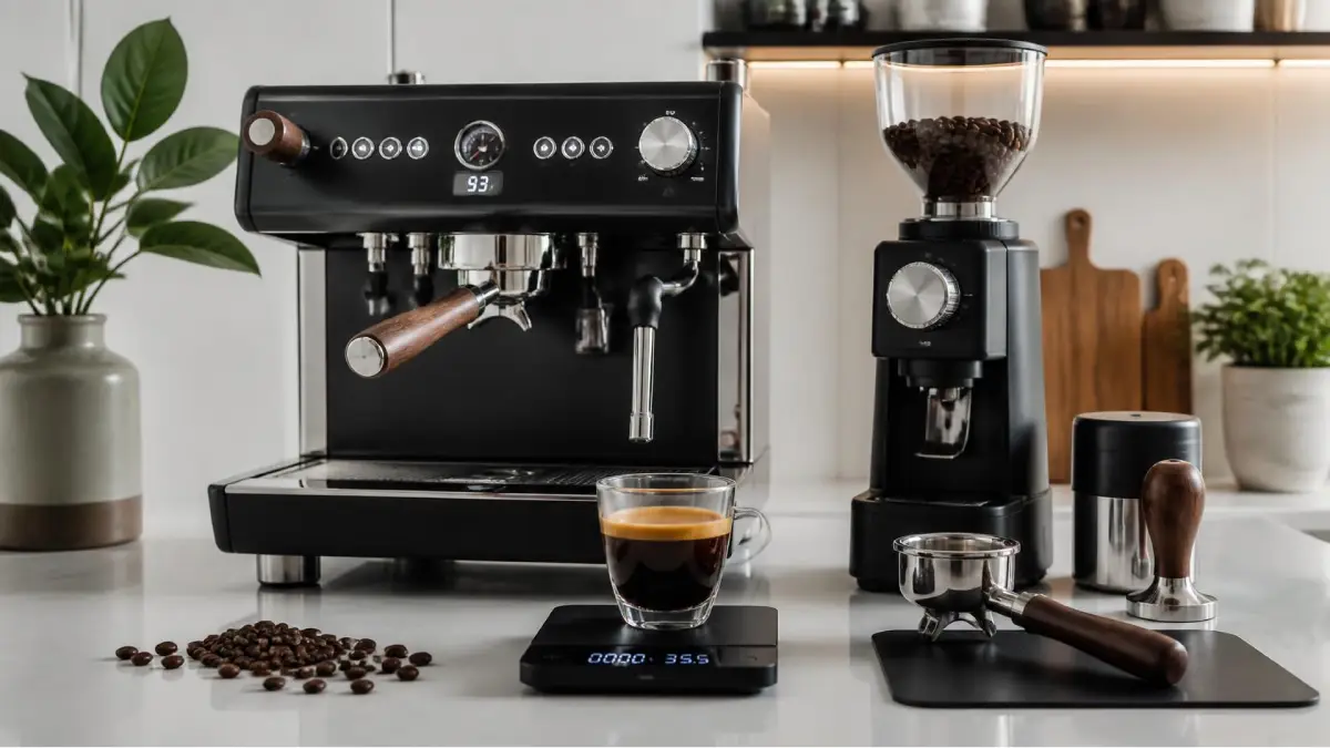 Espresso Extraction: How to Dial In the Perfect Shot 2 Espresso extraction setup for dialing in a perfect espresso shot