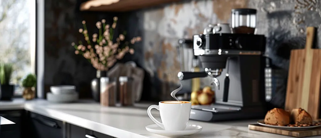 Compact cappuccino maker for small kitchens.