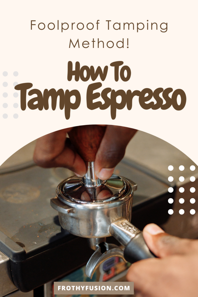 Close-up of a barista tamping espresso grounds in a portafilter with perfect technique for a balanced extraction.