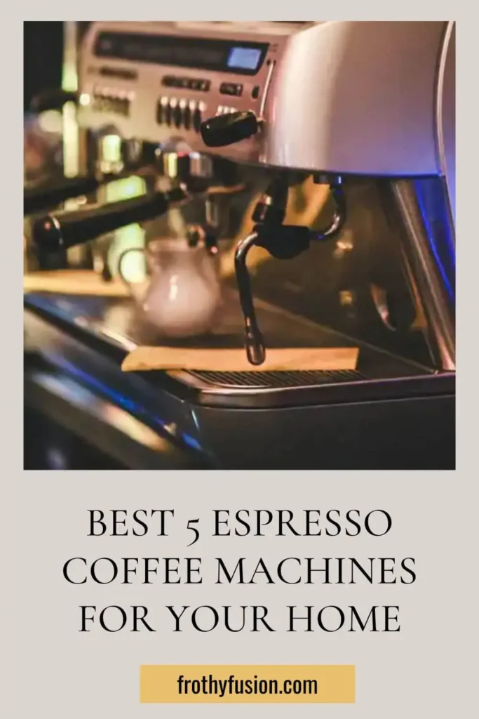 A lineup of five stylish home espresso machines on a countertop, each offering unique features for brewing the perfect coffee.