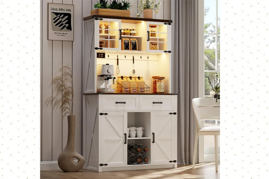 HWB Store Coffee Bar Cabinet with Power Outlets