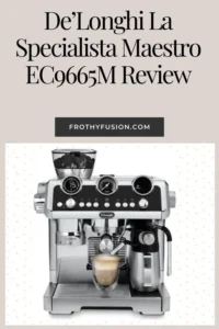 De’Longhi La Specialista Maestro Review ☕✨ 3 Front view of the De’Longhi La Specialista Maestro EC9665M espresso machine, highlighting its sleek design, dual dials, and built-in grinder.