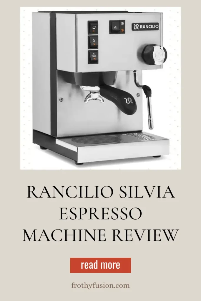 The Rancilio Silvia espresso machine on a kitchen counter, brewing a rich espresso shot with a sleek and professional design.