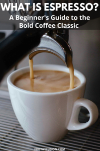 What is Espresso? ☕ Barista’s Quick & Bold Guide 3 A cup of freshly brewed espresso with rich golden crema beside roasted coffee beans, illustrating what espresso is for beginners.