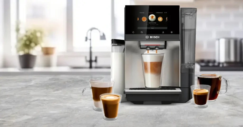 Bosch VeroCafe Review: Smart Brewing Meets German Engineering ☕ 59 Bosch VeroCafe super automatic espresso machine on a modern kitchen bench