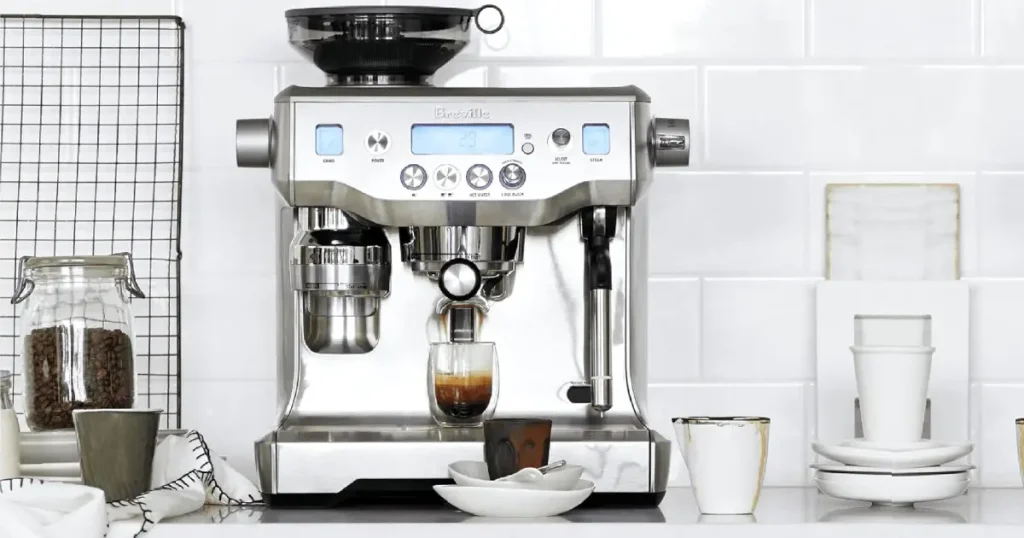 Breville Oracle Review: Is This the Ultimate Home Espresso Machine? 61 Breville Oracle espresso machine on a modern kitchen countertop with integrated grinder and steam wand