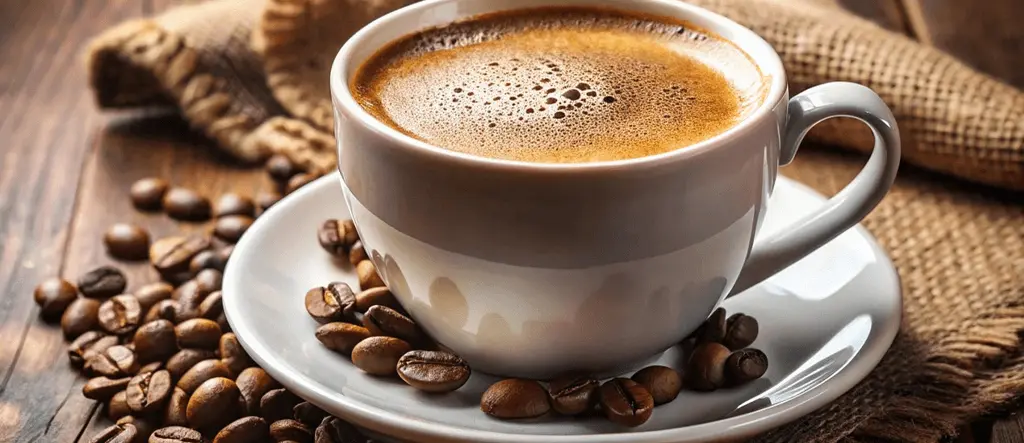 A cup of rich and robust ristretto espresso on a wooden table