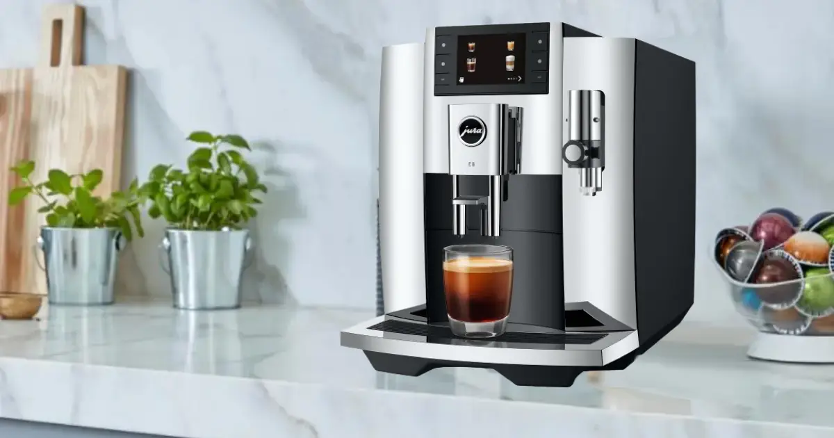 Jura E8 Review: Premium Coffee Shop Quality at Home? 2 Jura E8 automatic espresso machine on a modern kitchen countertop
