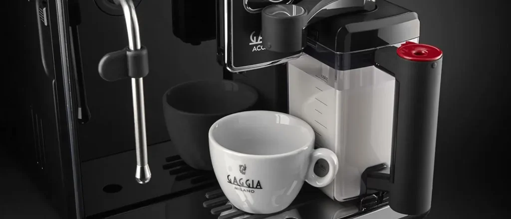Gaggia Accademia Review: Is This Premium Super Automatic Espresso Machine Worth It? 54 Front view of the Gaggia Accademia super automatic espresso machine with touchscreen display and coffee spouts