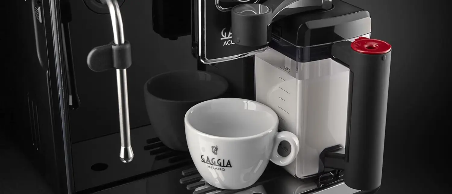 Gaggia Accademia Review: Is This Premium Super Automatic Espresso Machine Worth It? 2 Front view of the Gaggia Accademia super automatic espresso machine with touchscreen display and coffee spouts