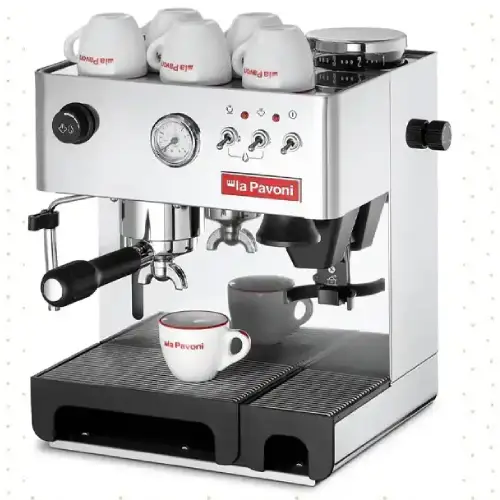 La Pavoni Domus Bar – Semi-Automatic Espresso Machine for Home Baristas La Pavoni Domus Bar Espresso Machine with built-in grinder and steam wand, perfect for home baristas.