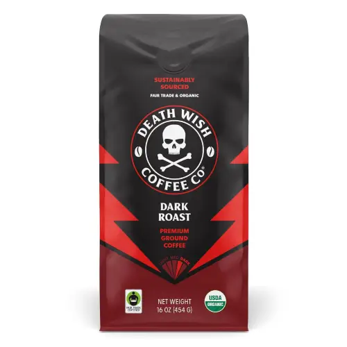 Deathwish Coffee – Known for Bold, High-Caffeine Roasts Bag of Deathwish Coffee, famous for its bold and highly caffeinated blends