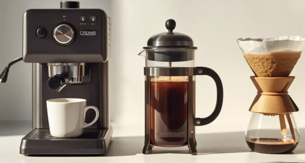 Espresso vs French Press vs Pour Over: Which Brewing Method Makes the Best Coffee? 98 Espresso machine, French press, and pour over brewer compared side by side for coffee brewing.