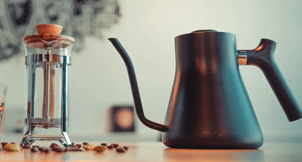 Fellow Stagg EKG Electric Kettle 15 Fellow Stagg EKG electric kettle resting on a kitchen countertop, known for precision temperature control and sleek design