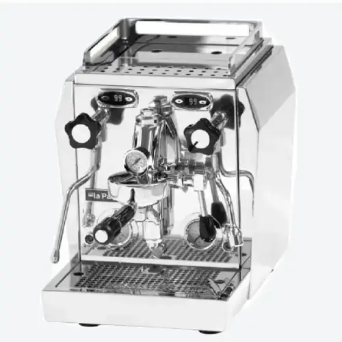 La Pavoni GIOTTO Dual Boiler Espresso Machine – Professional Quality for Home Baristas La Pavoni GIOTTO dual boiler espresso machine with PID control, featuring a polished stainless steel body on a kitchen counter