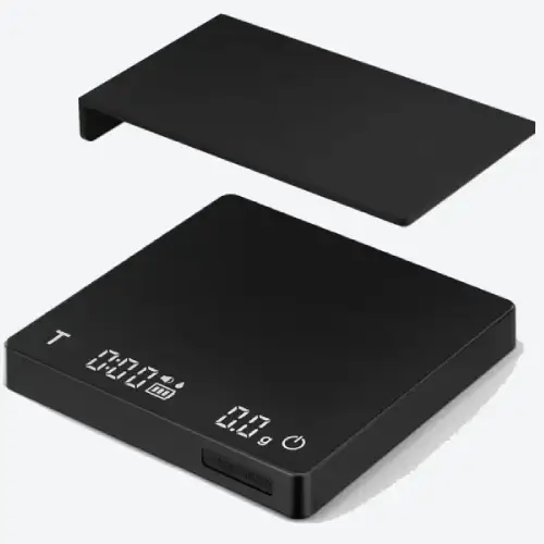 MHW 3Bomber Mini Coffee Scale – Compact Scale with Timer for Espresso and Pour-Over MHW 3Bomber Mini Coffee Scale with LED display and timer on a coffee brewing station