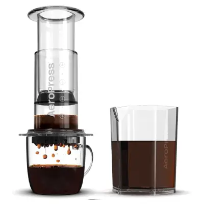 AeroPress XL Coffee Maker – Larger Capacity Brewer AeroPress XL coffee maker with carafe and brewing chamber on a kitchen counter