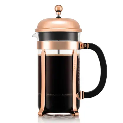 Bodum Chambord French Press – Classic Glass & Chrome Bodum Chambord French Press with glass carafe and chrome frame on wooden surface