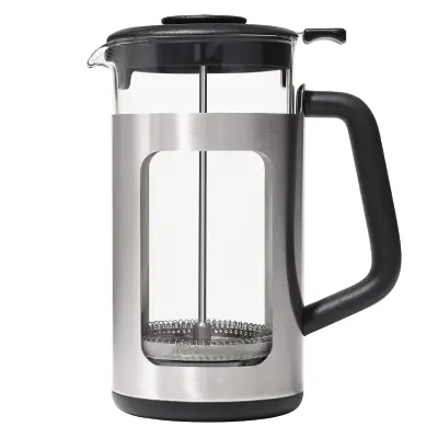 OXO Brew French Press – Easy to Use & Clean OXO Brew French Press with measurement markings and comfortable grip on kitchen counter