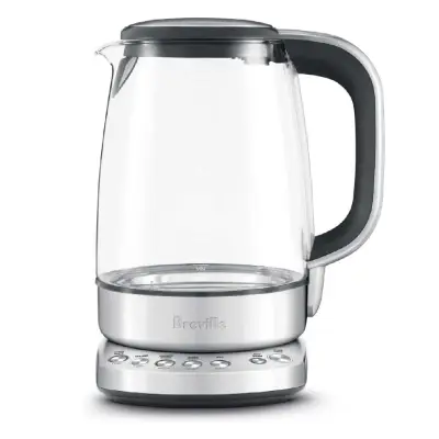 Breville IQ Kettle – Variable Temperature Settings for Tea Lovers Breville IQ electric kettle with multiple tea temperature settings and stainless steel finish