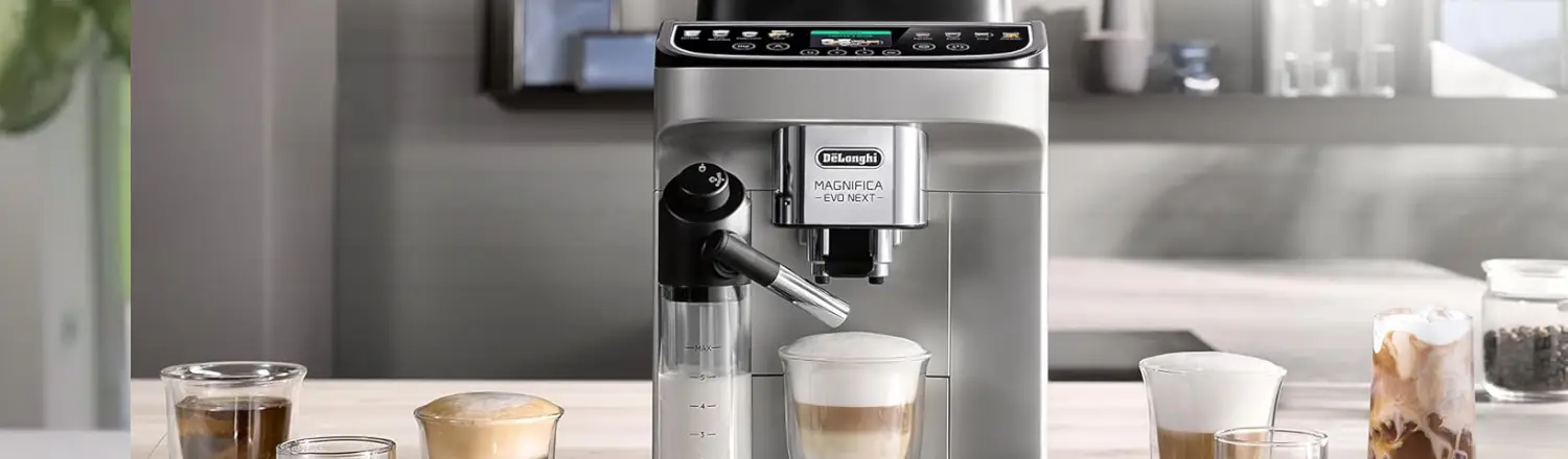 De’Longhi Magnifica Evo Review ☕✨ Is It the Perfect Machine? 2 De’Longhi Magnifica Evo espresso machine on a kitchen counter with fresh coffee cups