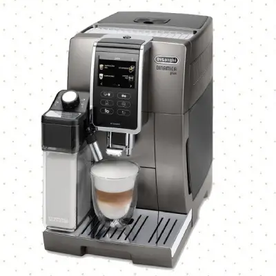 De’Longhi Dinamica Plus – Fully Automatic Espresso & Coffee Machine De’Longhi Dinamica Plus espresso machine with digital display, milk frother, and sleek black and silver design.