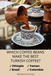 Best Coffees for Turkish-Style Brewing 3 Traditional Turkish coffee being poured from a copper cezve, showcasing the best Coffees for Turkish-Style Brewing.