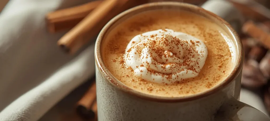 🍠 Sweet Potato Latte Recipe (Korean-Style!) 65 Creamy Korean-style sweet potato latte served in a mug on a rustic wooden table