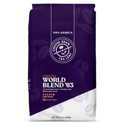 The Coffee Bean & Tea Leaf World Blend ’63 Coffee Beans The Coffee Bean & Tea Leaf World Blend ’63 coffee beans for milk-based drinks