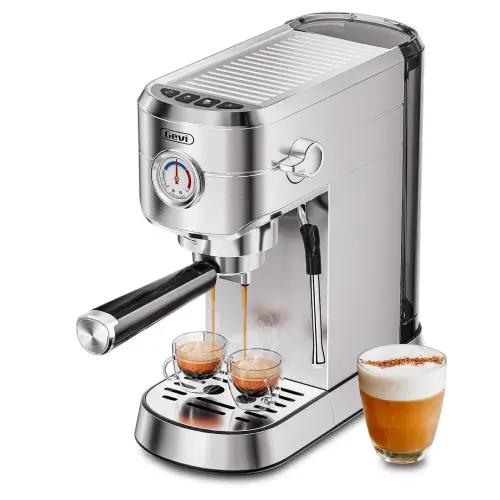 Gevi Espresso Machine with PID Temperature Control Gevi Espresso Machine featuring PID temperature control and steam wand