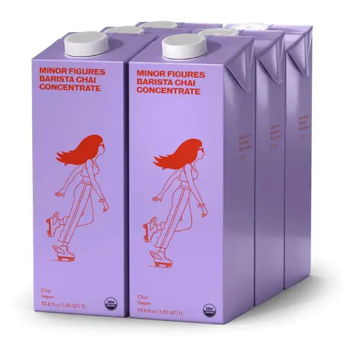 Minor Figures Chai Concentrate Minor Figures chai concentrate carton designed for barista-style chai drinks