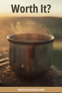 Ryze Mushroom Coffee Review: The Truth About Taste, Energy & Benefits 3 Creamy mug of Ryze Mushroom Coffee with functional mushrooms and cinnamon on a wooden table