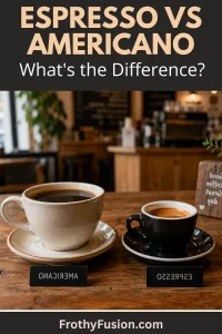 Espresso vs Americano: Which Coffee Drink Should You Choose? 3 Espresso and Americano served side by side on a café table, showing the visual difference between espresso vs Americano coffee.