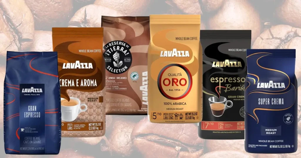 Best Lavazza Coffee Beans Ranked: Which Blend To Buy? 10 Six bags of Lavazza coffee beans including Super Crema, Qualità Oro, Crema e Aroma, Gran Espresso, Espresso Barista Gran Crema, and Tierra Selection ranked for espresso and home brewing