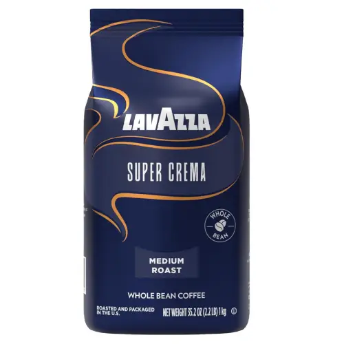 Lavazza Super Crema Coffee Beans – Best Overall Espresso Blend Bag of Lavazza Super Crema whole coffee beans for espresso