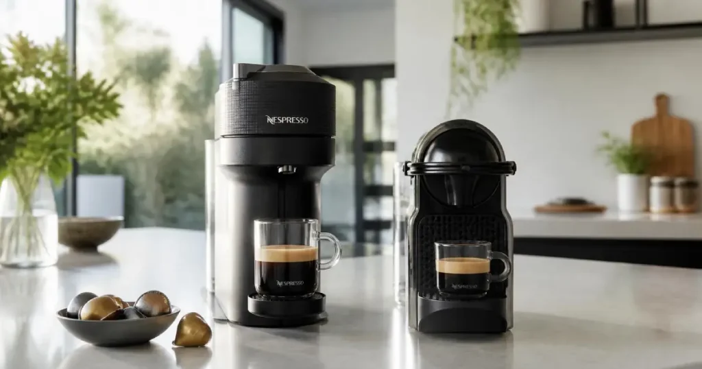 Best Nespresso Machines (2026): Reviews & Buying Guide 4 Nespresso OriginalLine and Vertuo machines compared side by side on kitchen bench