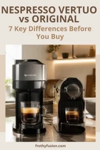 Nespresso Vertuo vs Original: Which Coffee System Is Better? 3 Comparison of Nespresso Vertuo vs Original coffee machines showing the differences in espresso, coffee sizes, capsules, and brewing technology.