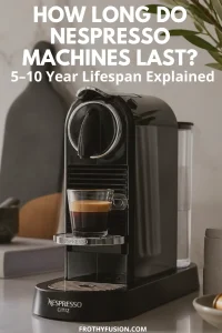 How Long Do Nespresso Machines Last? 3 How long do Nespresso Machines Last Vertuo Pop, Vertuo Plus, Vertuo Next, Vertuo Lattissima, and Vertuo Creatista on a modern kitchen countertop with freshly brewed coffee.