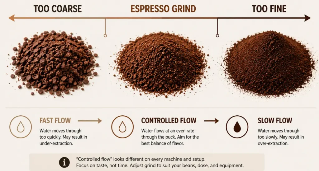 Espresso Grind Size: How to Choose the Right Grind for Better Shots 4 Espresso grind size comparison showing coarse, appropriate and fine coffee grounds