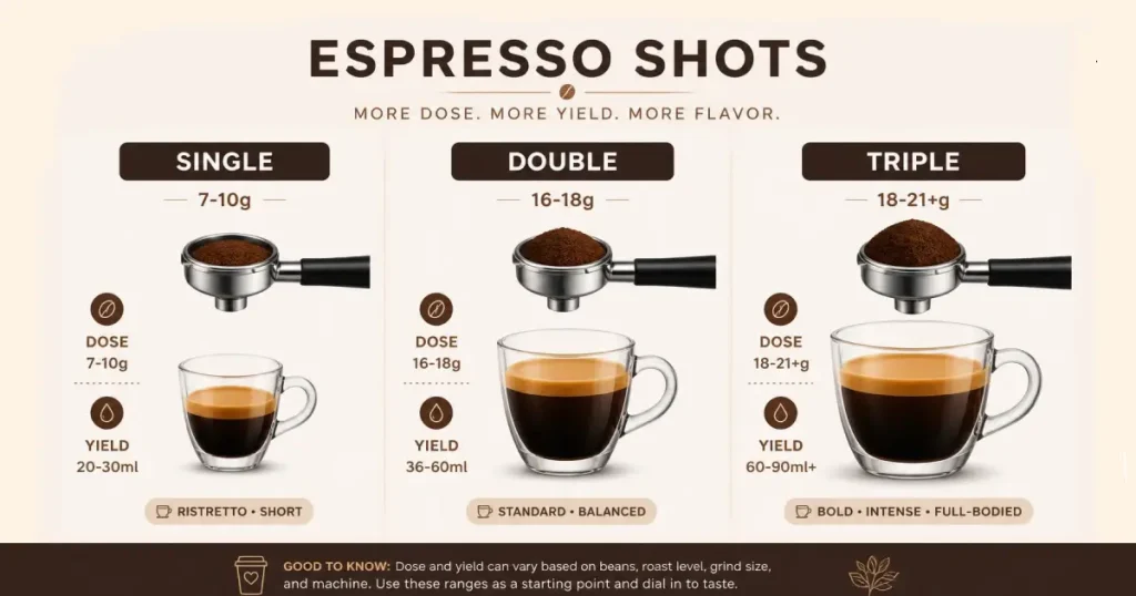 How to Make a Triple Shot Espresso: Step-by-Step Guide 6 Single Vs Double Vs Triple Shot Espresso comparison graphic